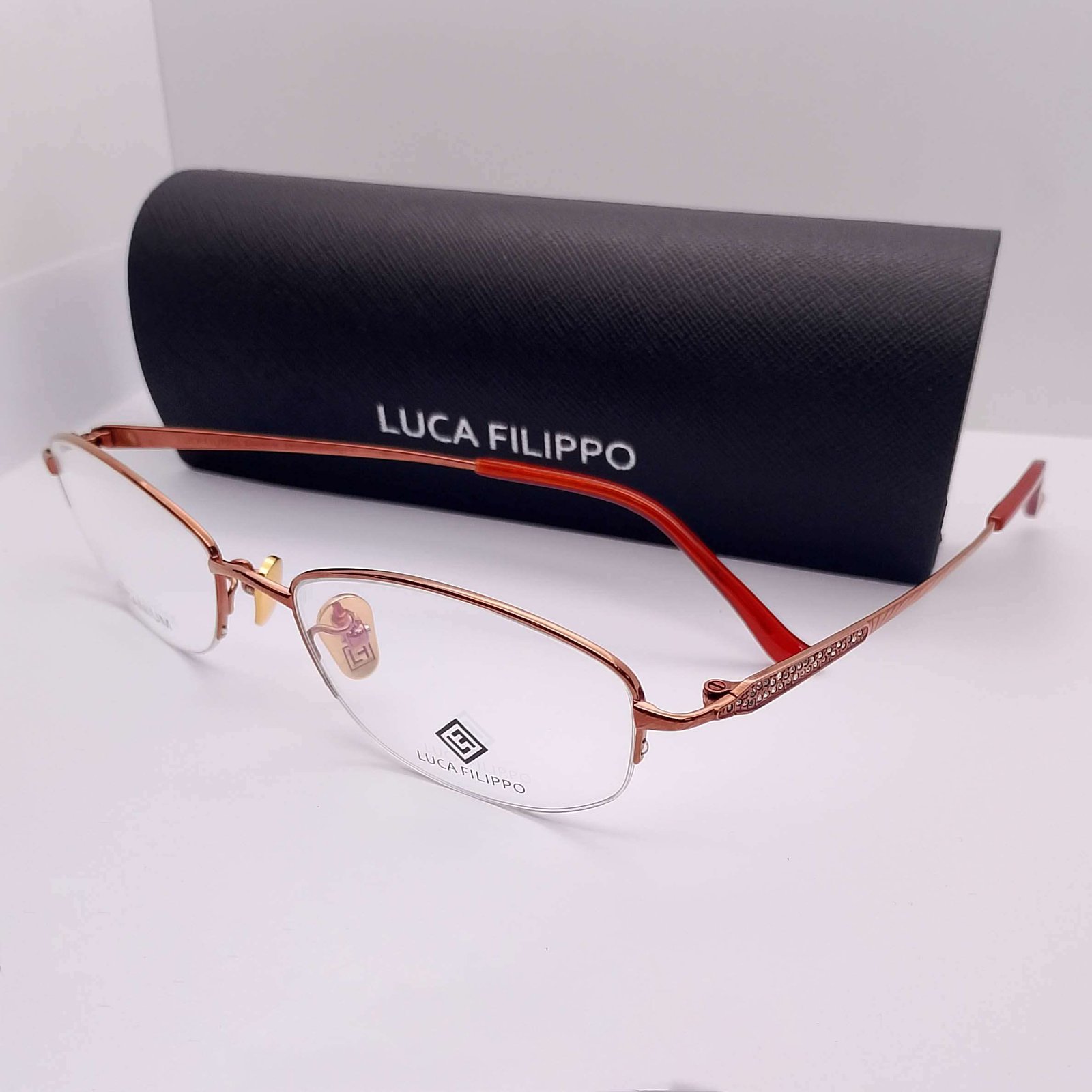 LF8310 Luca Filippo Titanium Half Rim Glossy Brown eyeglasses — main view | Nine Optic Bangladesh