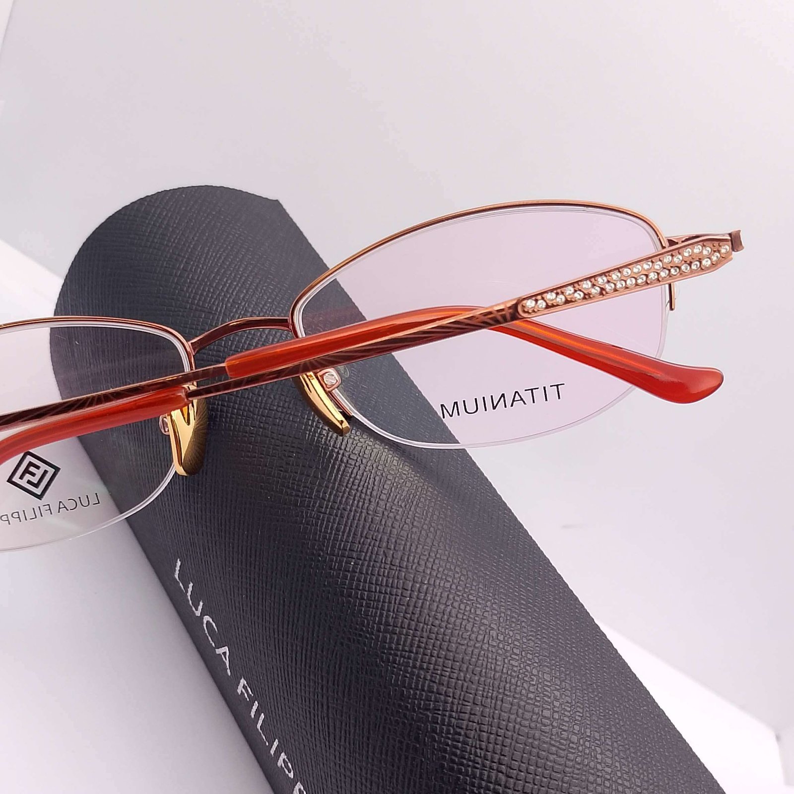 LF8310 Luca Filippo Titanium Half Rim Glossy Brown eyeglasses — view 2 | Nine Optic Bangladesh