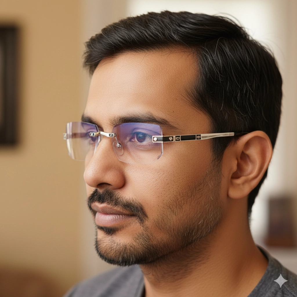 Luxury Rimless Anti Blue - YT1004 -Silver reading glasses — view 7 | Nine Optic Bangladesh
