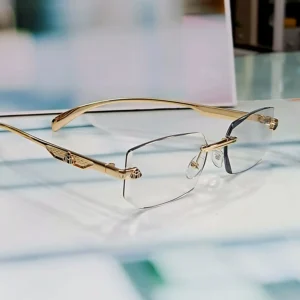 L-06 crystal bifocal rimless reading glasses in gold — front view