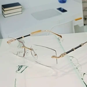 N-01 Elegant Premium gold rimless reading glasses — front view